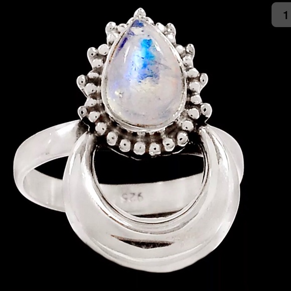 Jewelry - Rainbow Moonstone Sun and Moon 925 Silver Ring